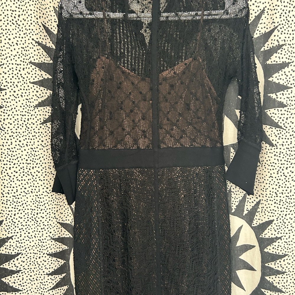 Byron Lars Black and Tan Sheath Dress 3/4 Sleeve Cocktail